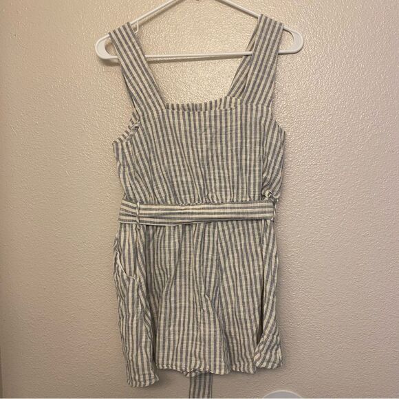 Zara linen white blue striped belted button front romper jumpsuit sailor XS - Picture 3 of 13